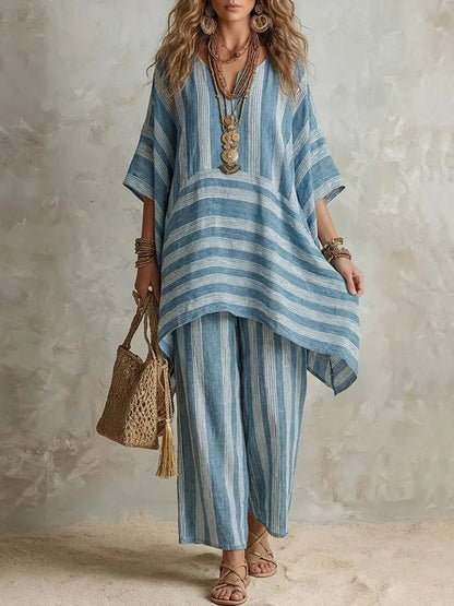 Bohemian Oversized Top & Wide Leg Pants Vacation Outfit
