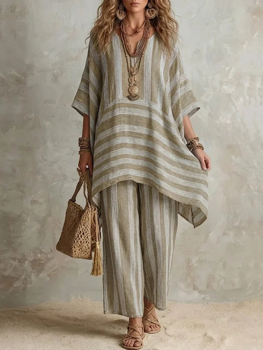 Bohemian Oversized Top & Wide Leg Pants Vacation Outfit