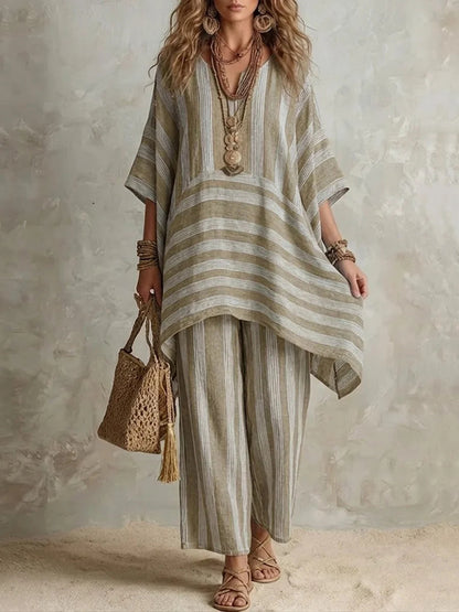 Bohemian Oversized Top & Wide Leg Pants Vacation Outfit