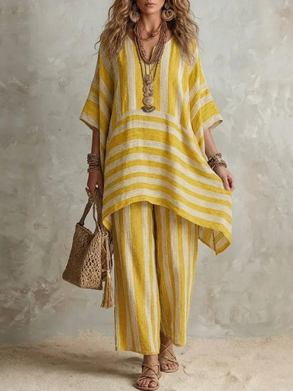 Bohemian Oversized Top & Wide Leg Pants Vacation Outfit