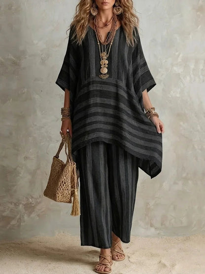 Bohemian Oversized Top & Wide Leg Pants Vacation Outfit