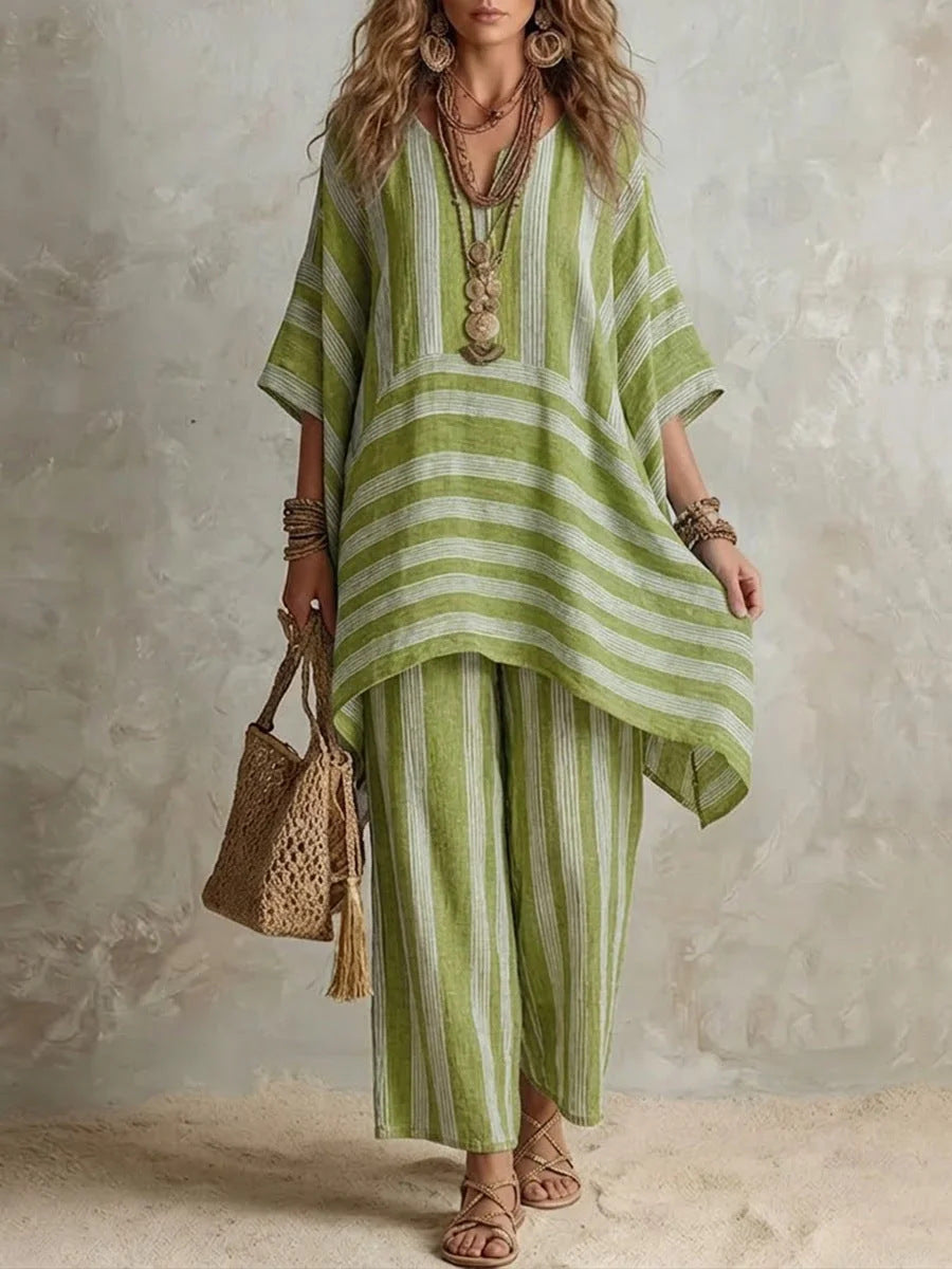 Bohemian Oversized Top & Wide Leg Pants Vacation Outfit