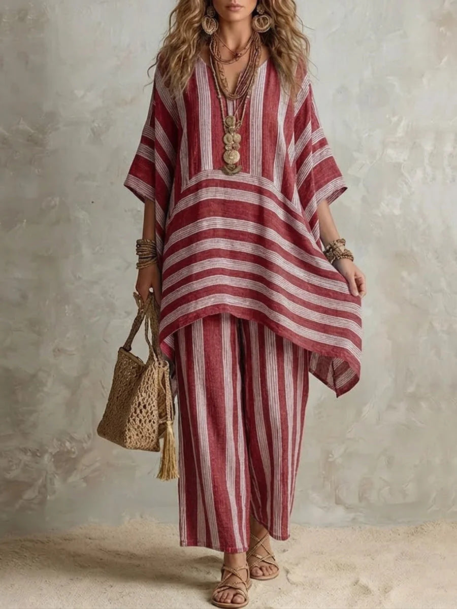 Bohemian Oversized Top & Wide Leg Pants Vacation Outfit