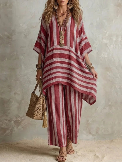 Bohemian Oversized Top & Wide Leg Pants Vacation Outfit